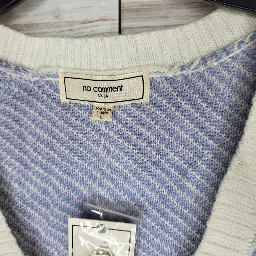 New‎ Womens No Comment Button Sweater Size Large Blue White Long Sleeve Cardigan